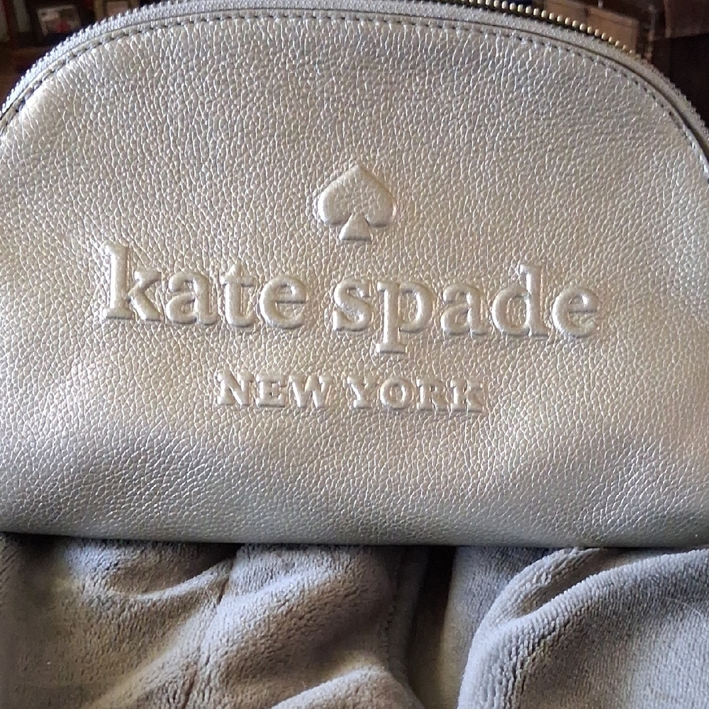 kate spade Metallic Silver Dome Cosmetic Pouch